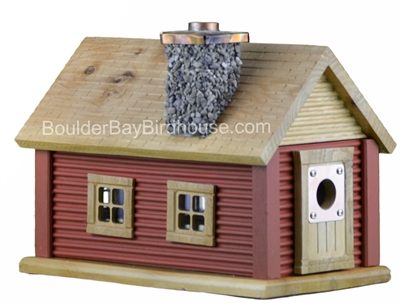 Cabin Birdhouse with Chimney Autumn Haze & Natural Cedar