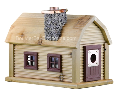 Cabin Birdhouse with Chimney Natural Cedar & Tuscan Red