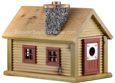Cabin Birdhouse with Chimney Natural Cedar & Autumn Haze