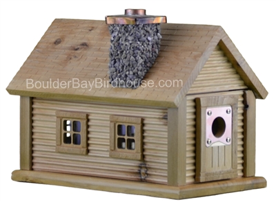 Cabin Birdhouse with Chimney Natural Cedar & Natural Cedar