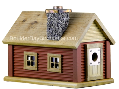 Cabin Birdhouse with Chimney Tuscan Red & Natural Cedar