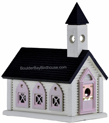 Church Birdhouse with Antique White & Little Pink