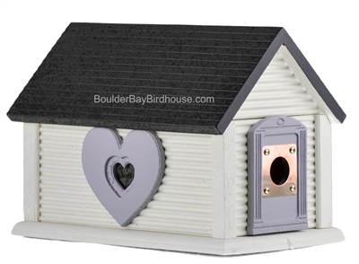 Sweetheart Birdhouse with Gable Roof Single Window Antique White & Lilac