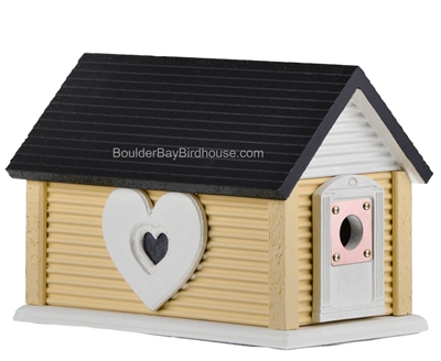Sweetheart Birdhouse with Gable Roof Single Window Buttercup Yellow & Antique White
