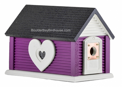 Sweetheart Birdhouse with Gable Roof Single Window Deep Purple and Antique White