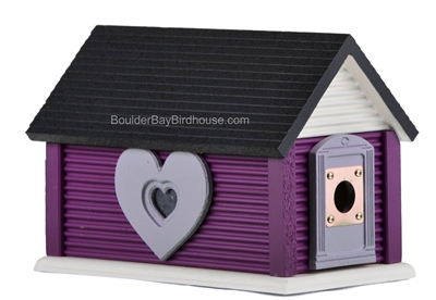Sweetheart Birdhouse with Gable Roof Single Window Deep Purple & Lilac