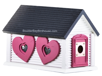 Sweetheart Birdhouse with Gable Roof Double Window Little Pink & Raspberry